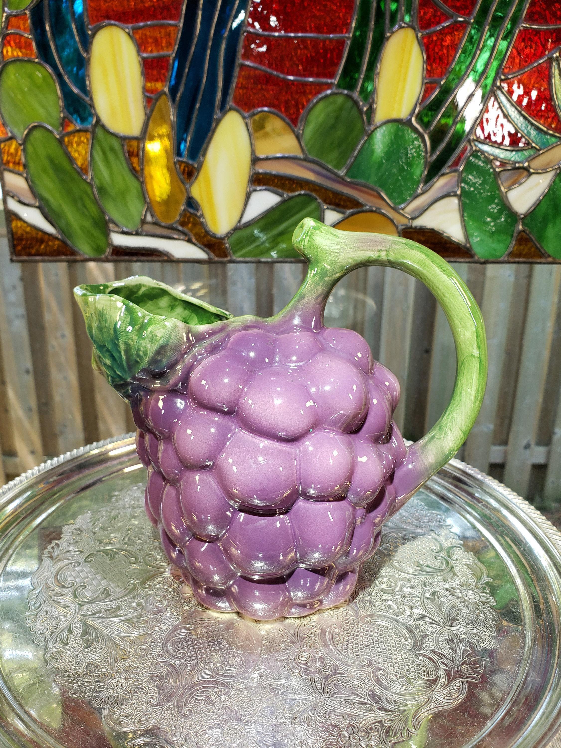 Vintage Italian Grape Pitcher, Hand-Painted Ancora Ceramic, 7"H