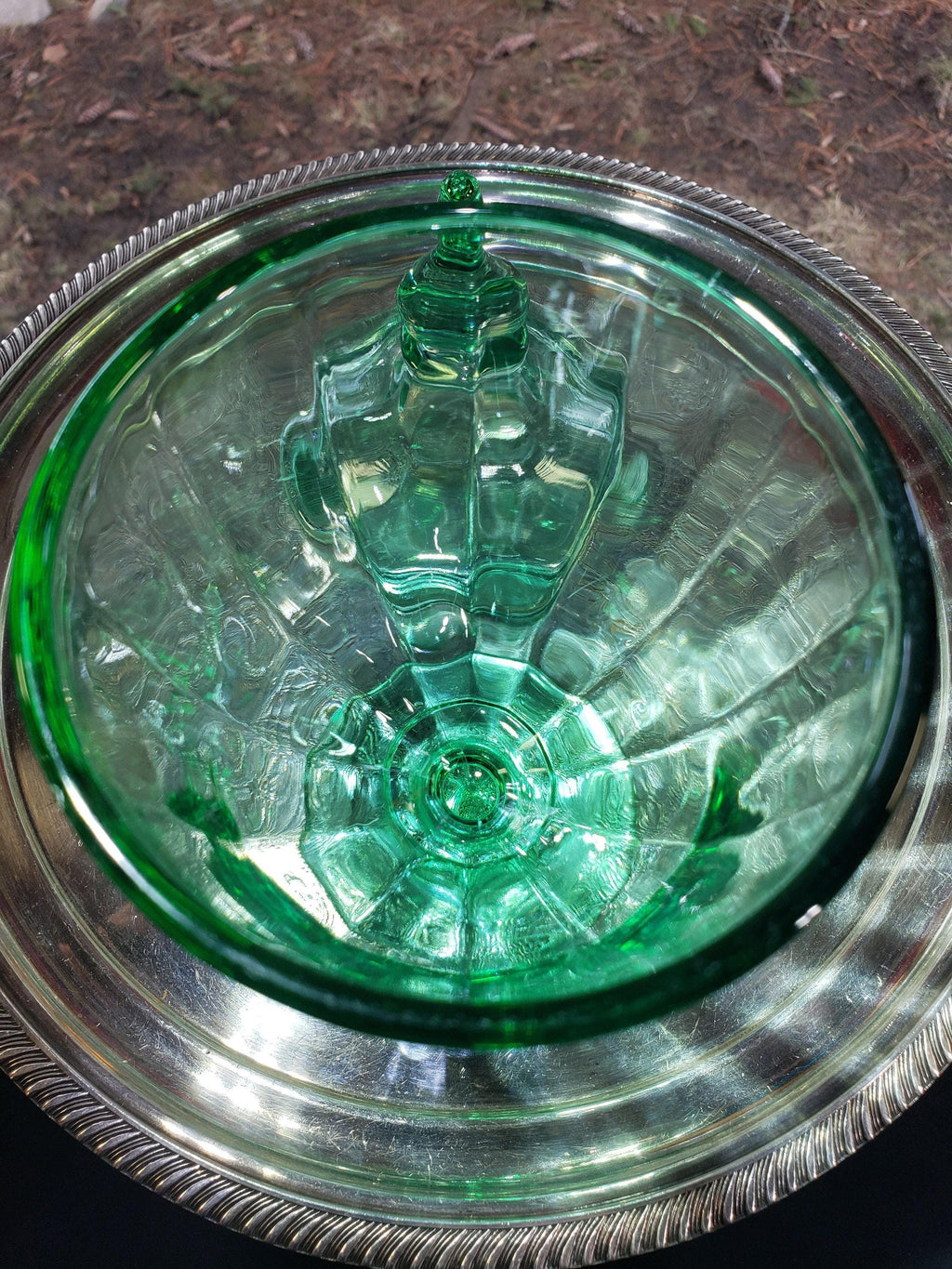 Green Glass Candy Jar: New Martinsville - Lidded 1900s Decor