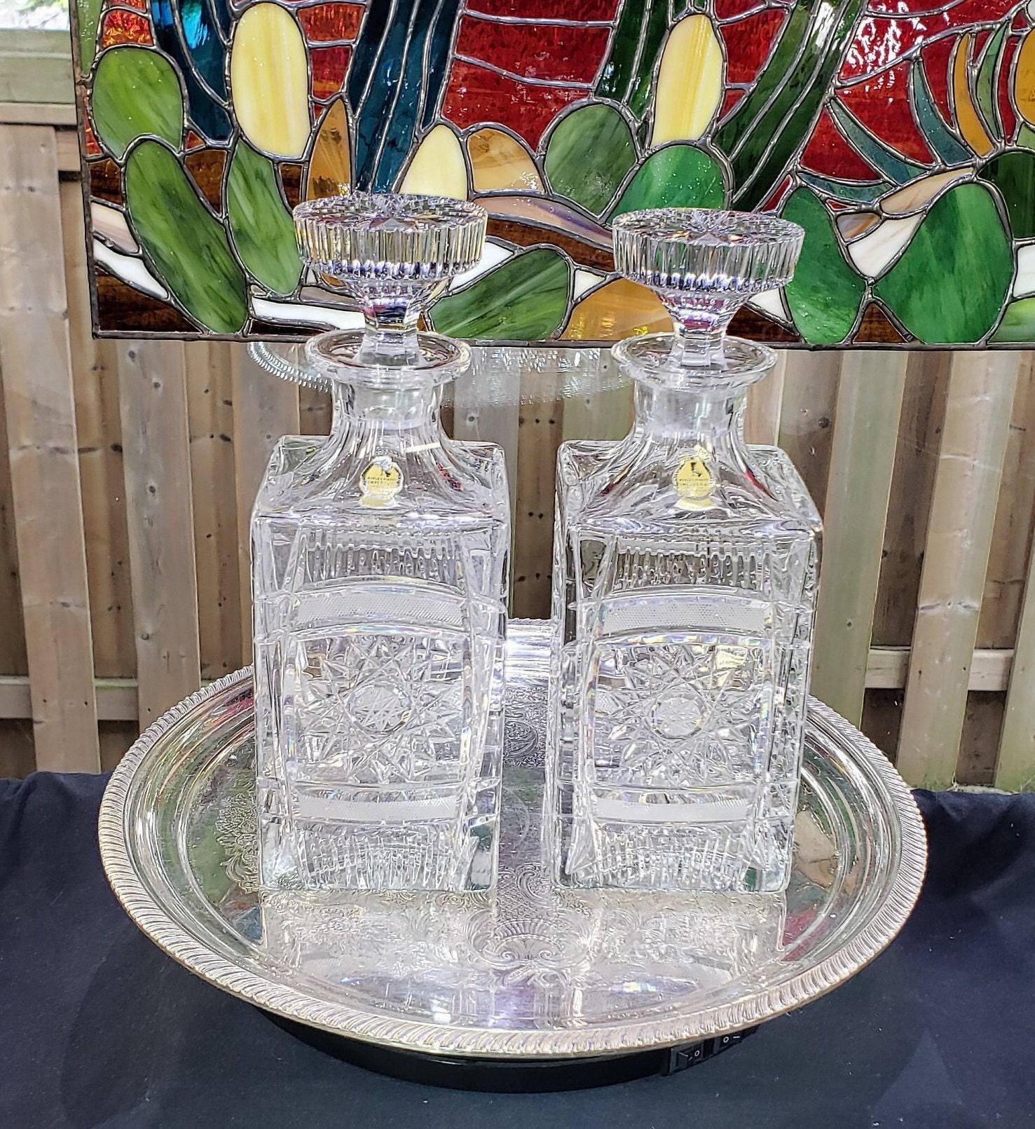 Crystal Decanters: 1950s German Diamond Pattern - Pair