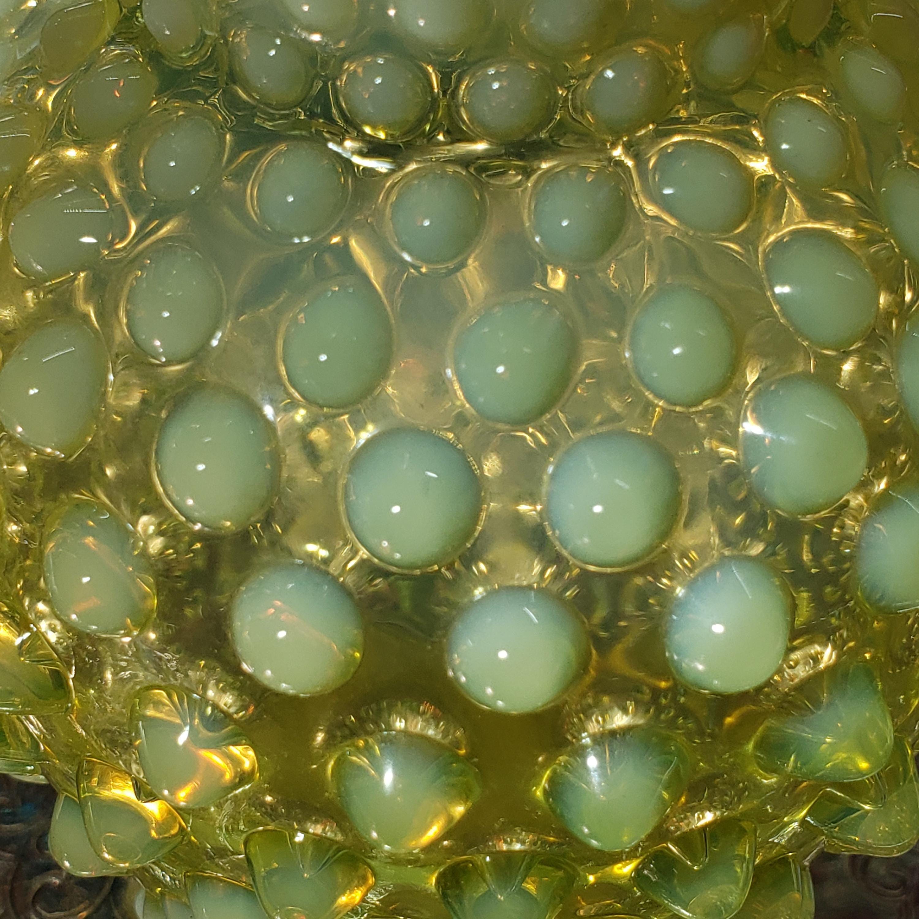 Uranium Glass Fenton Hobnail Syrup Jug - Topaz Opalescent Glass