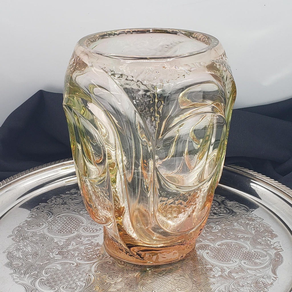 Uranium Glass Vase: Pink & Green Atlas, 1930s Art Deco