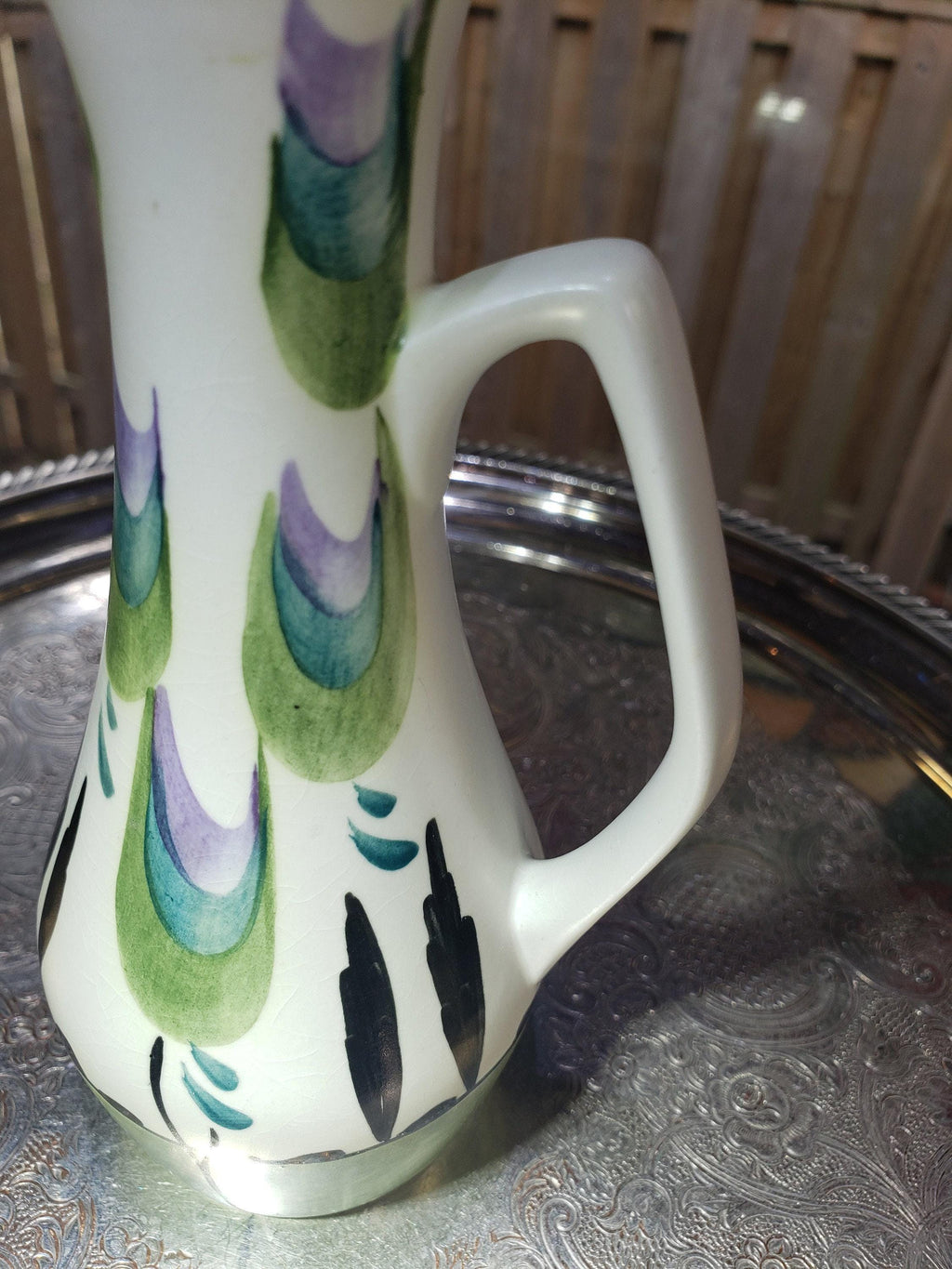 Edward Radford Pitcher: Purple Green Swirl - English Pottery