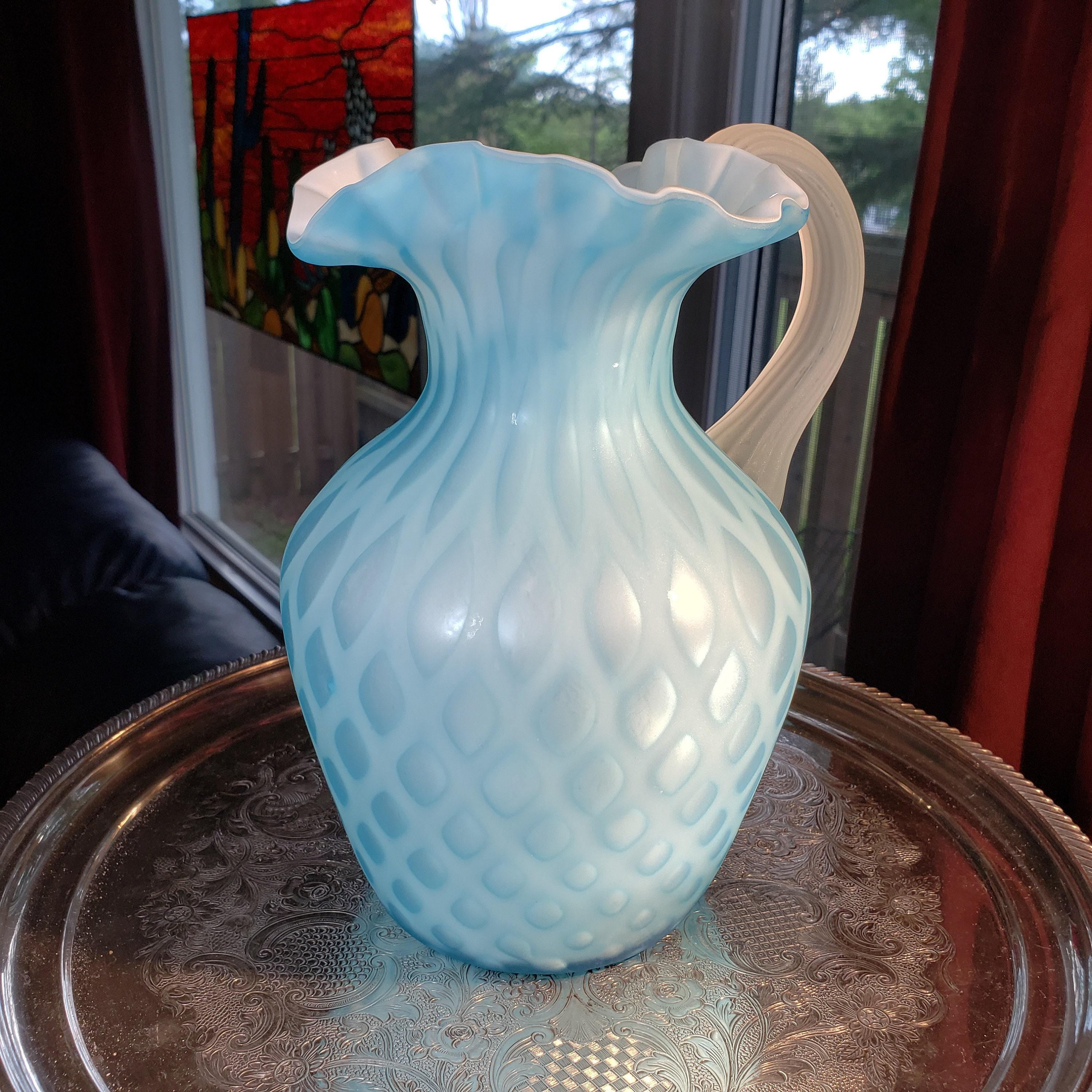Glass Pitcher: Light Blue Quilted Diamond Design - Victorian Style