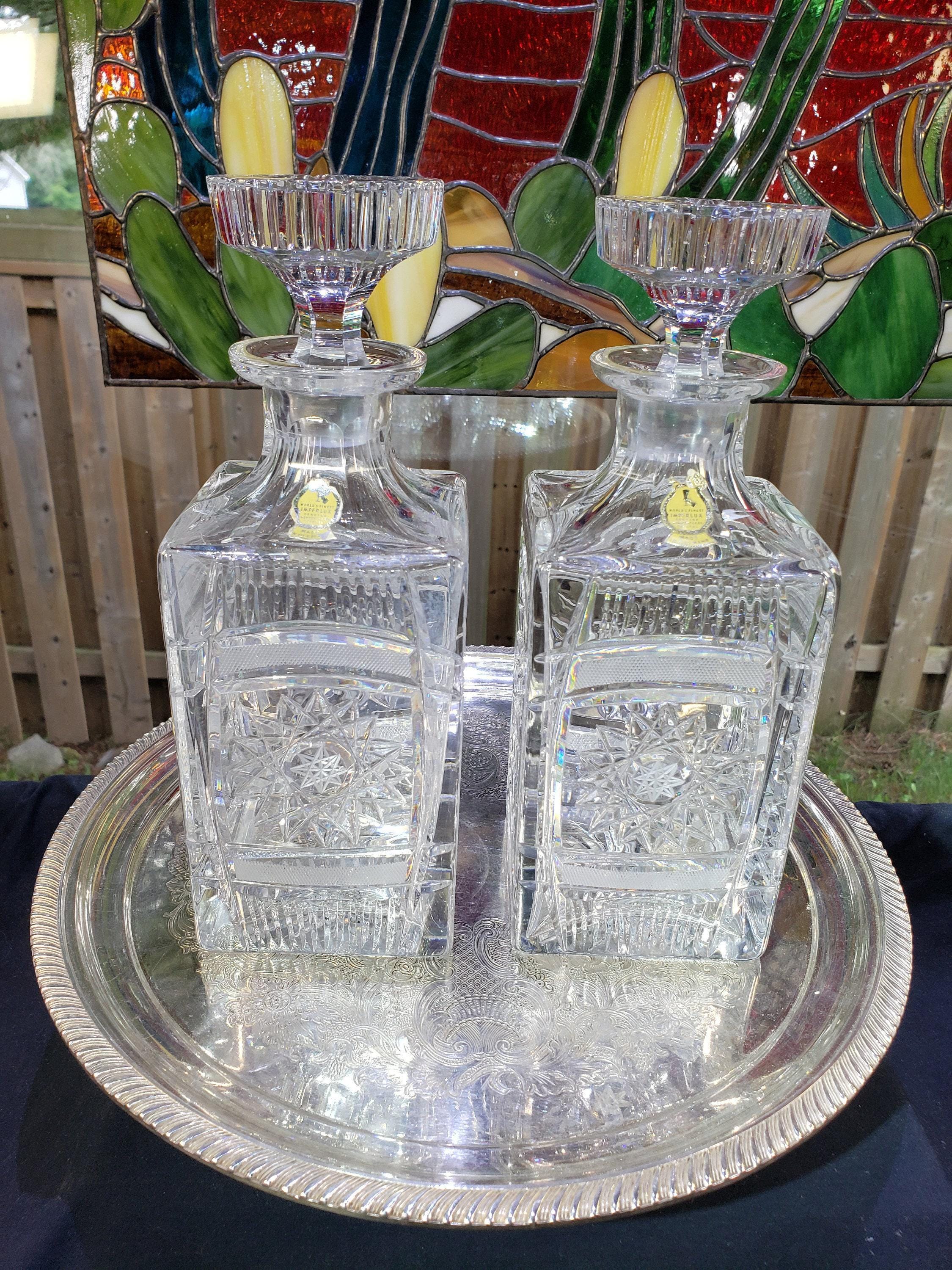 Crystal Decanters: 1950s German Diamond Pattern - Pair