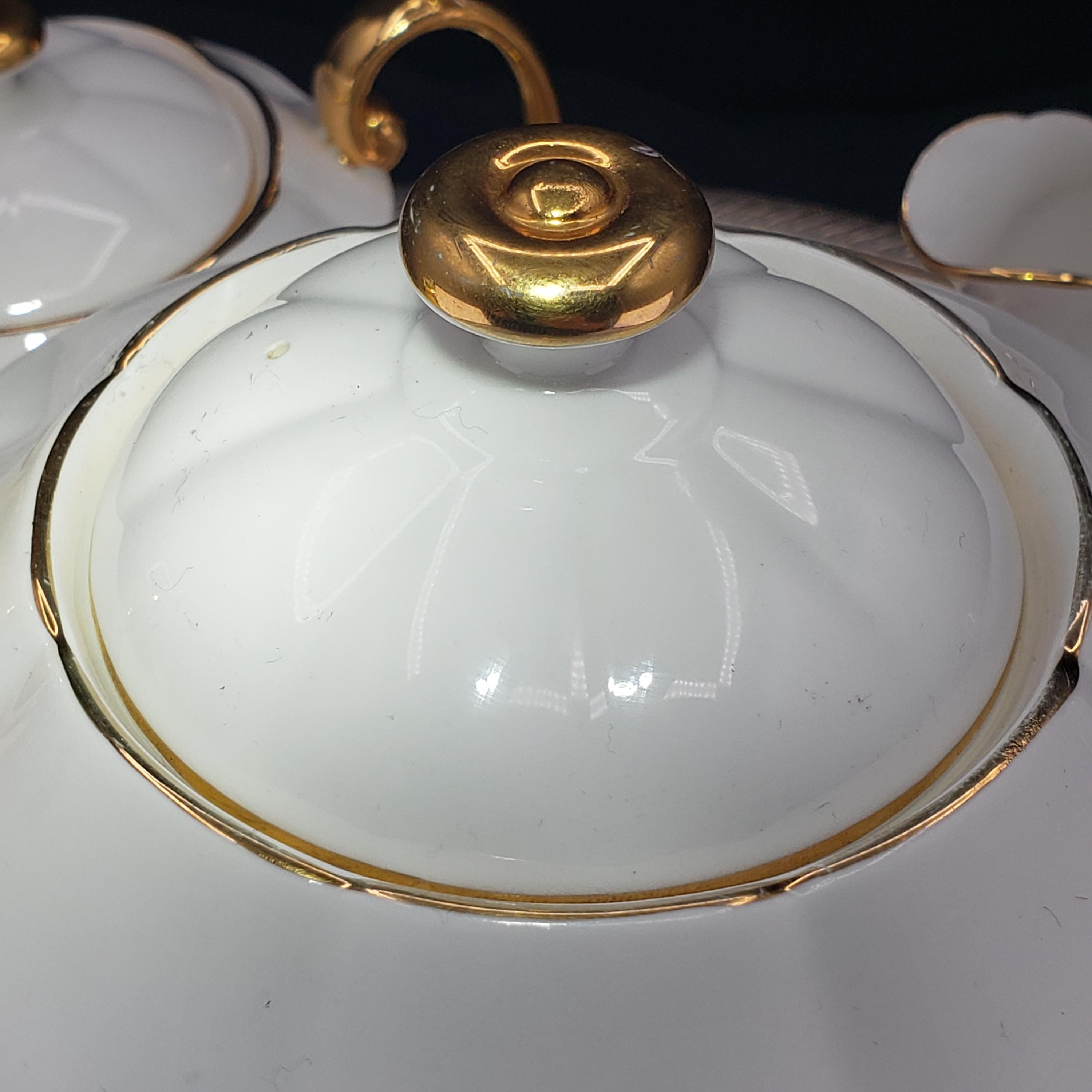 Vintage Royal Albert Teapot, White China Set With Gold Trim, 3pc.