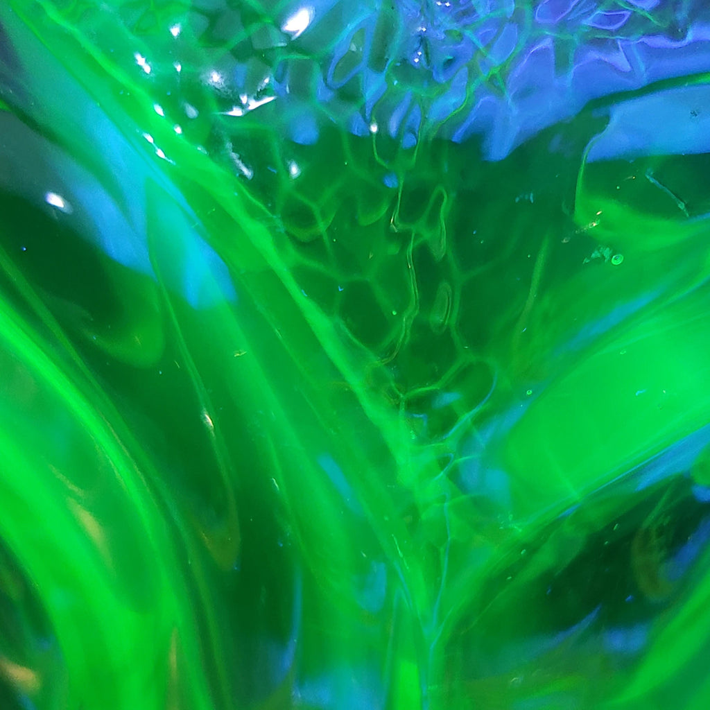 Uranium Glass Vase: Pink & Green Atlas, 1930s Art Deco