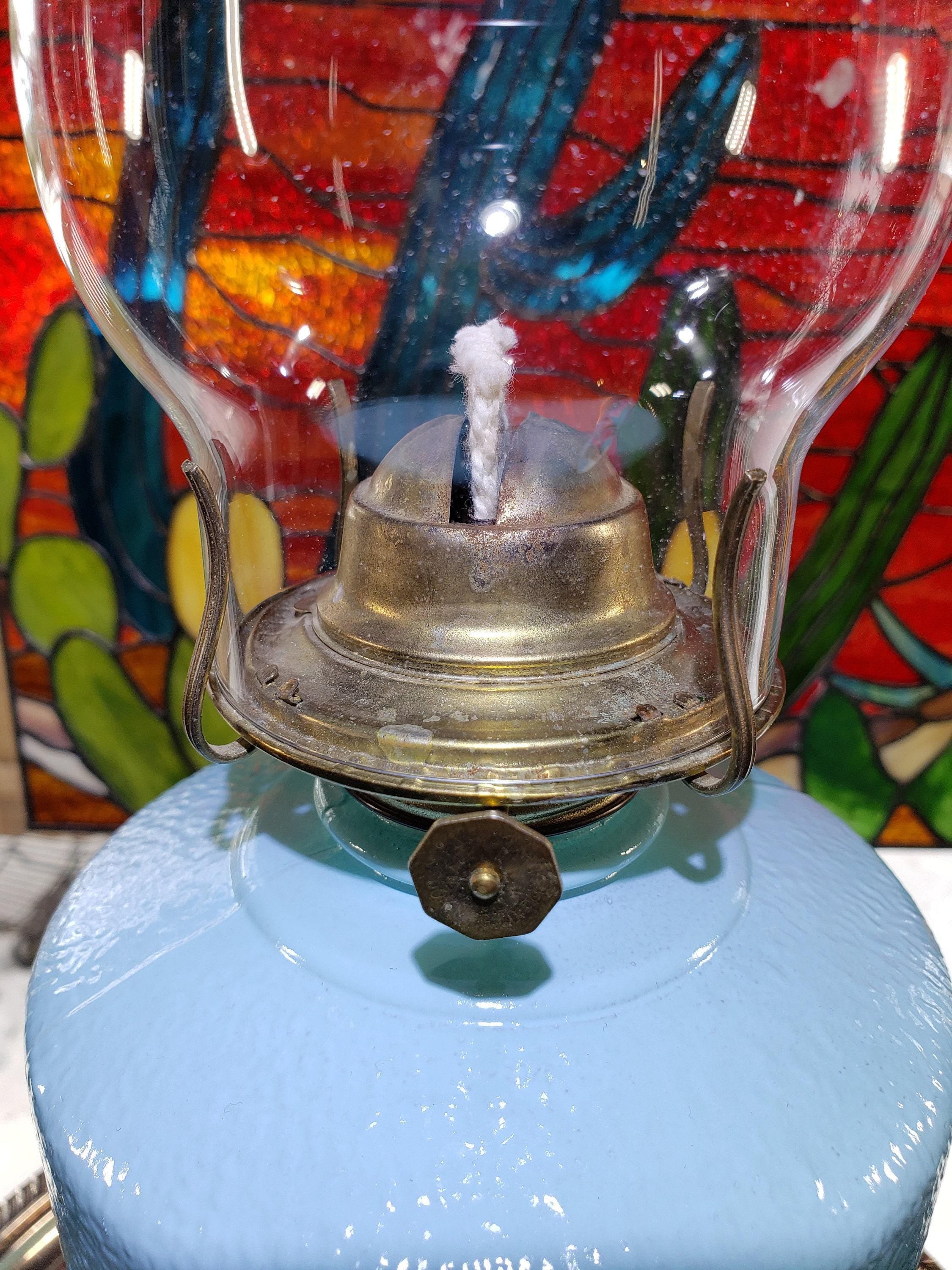 Glass Oil Lamp, Blue Ocean Breeze Painted (Mid-Century)