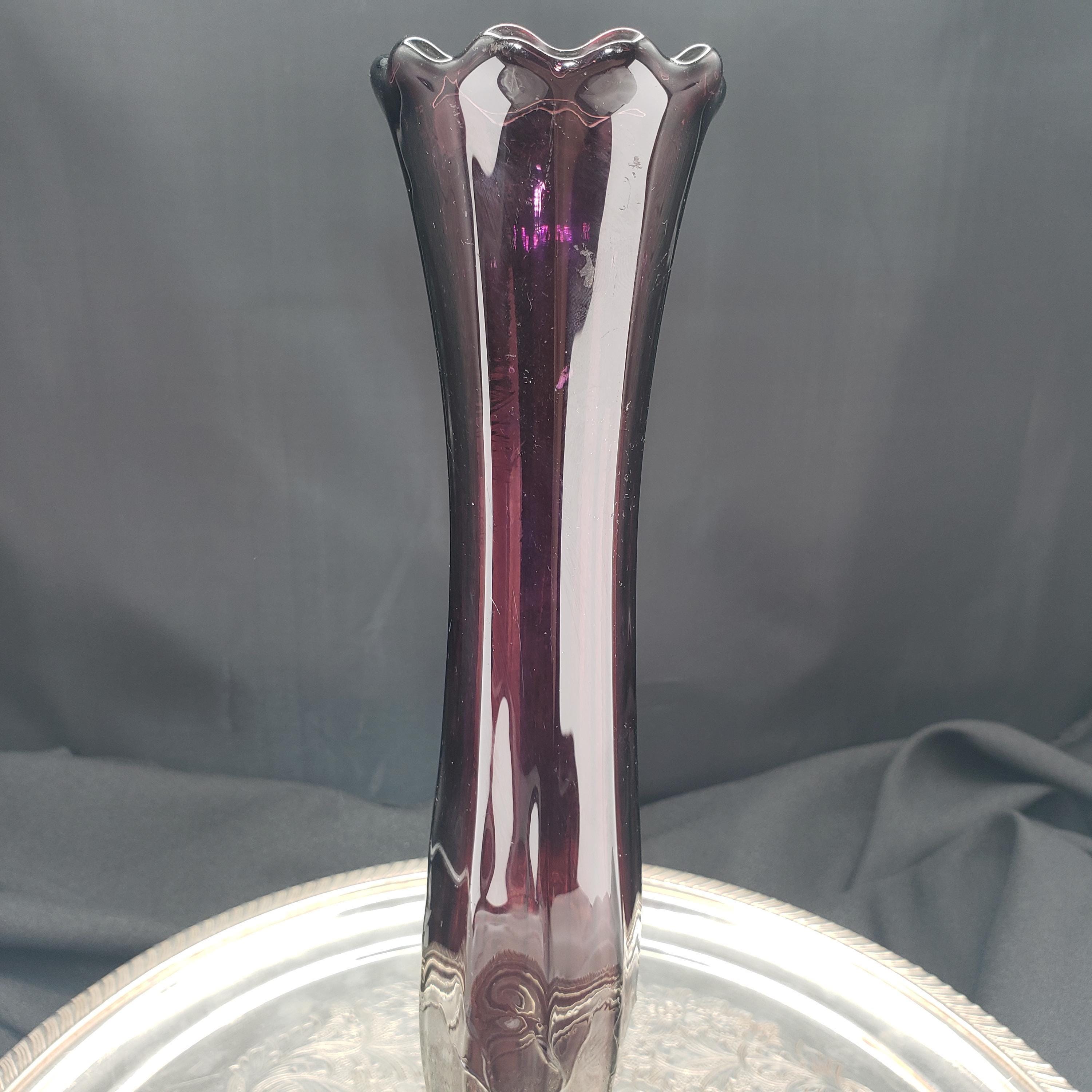 Amethyst Glass Vase, Antique Dugan Twig Pattern