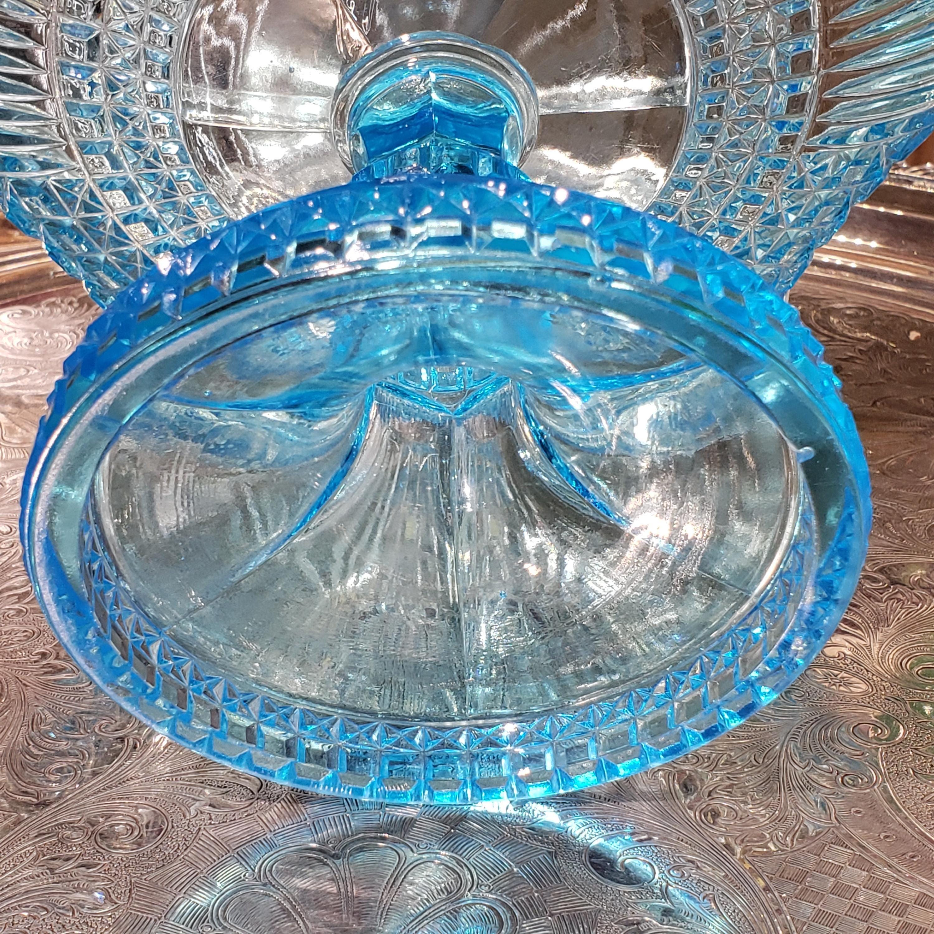 Ice Blue Glass Compote: Bryce Brothers Orion Pattern
