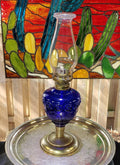 Cobalt Blue Oil Lamp - Bulls Eye Glass with Pie Crust Chimney