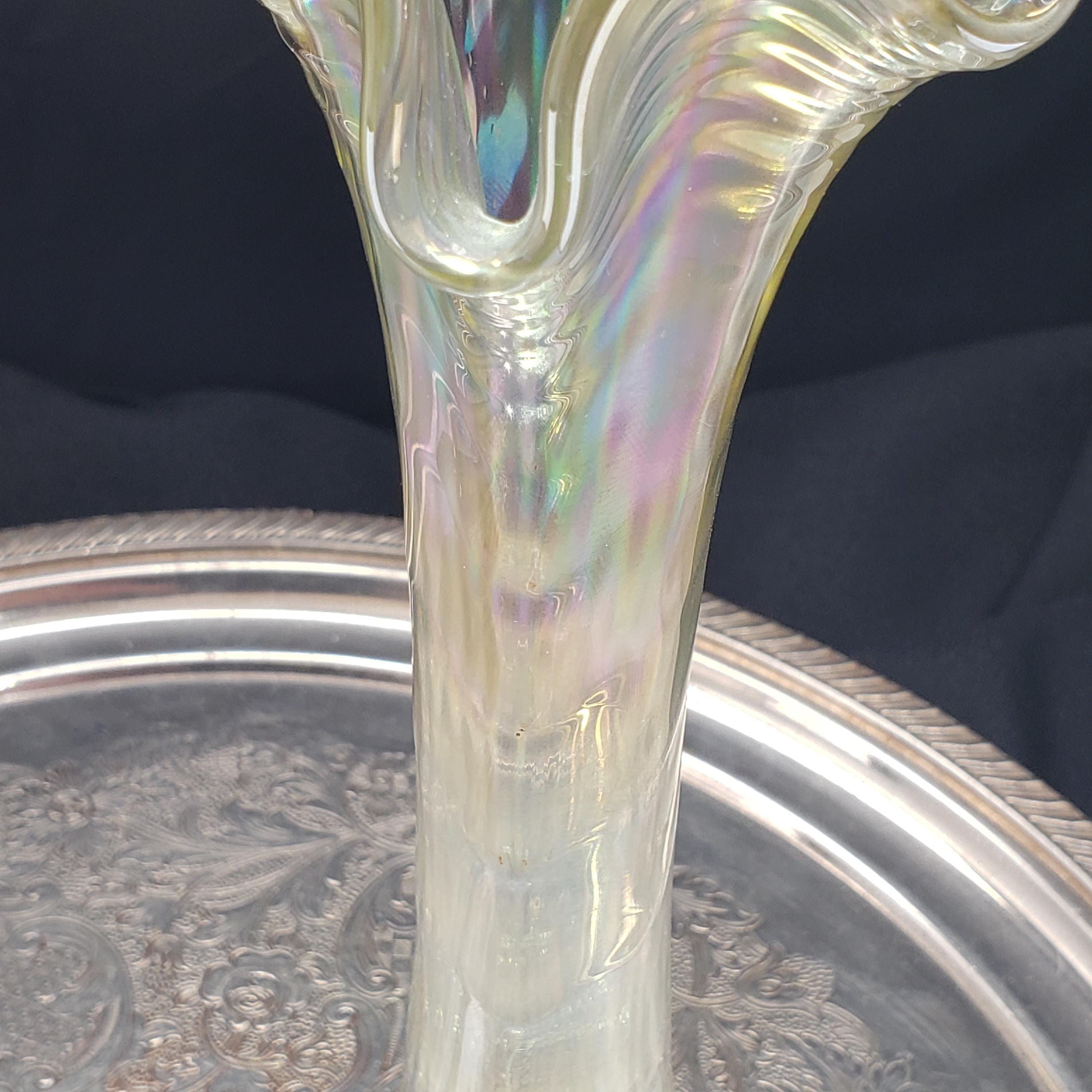 Carnival Glass Vases: Ripple Pattern - Iridescent White