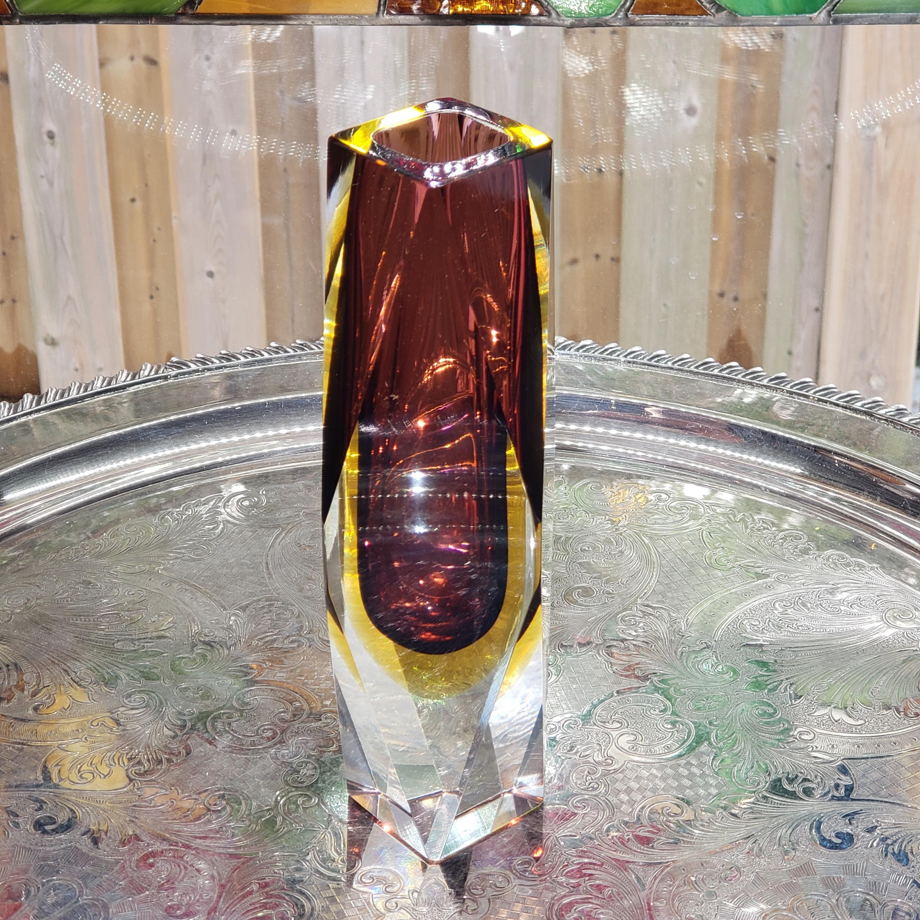 Murano Glass Vase: Flavio Poli Inspired Faceted Design (Amethyst & Amber)