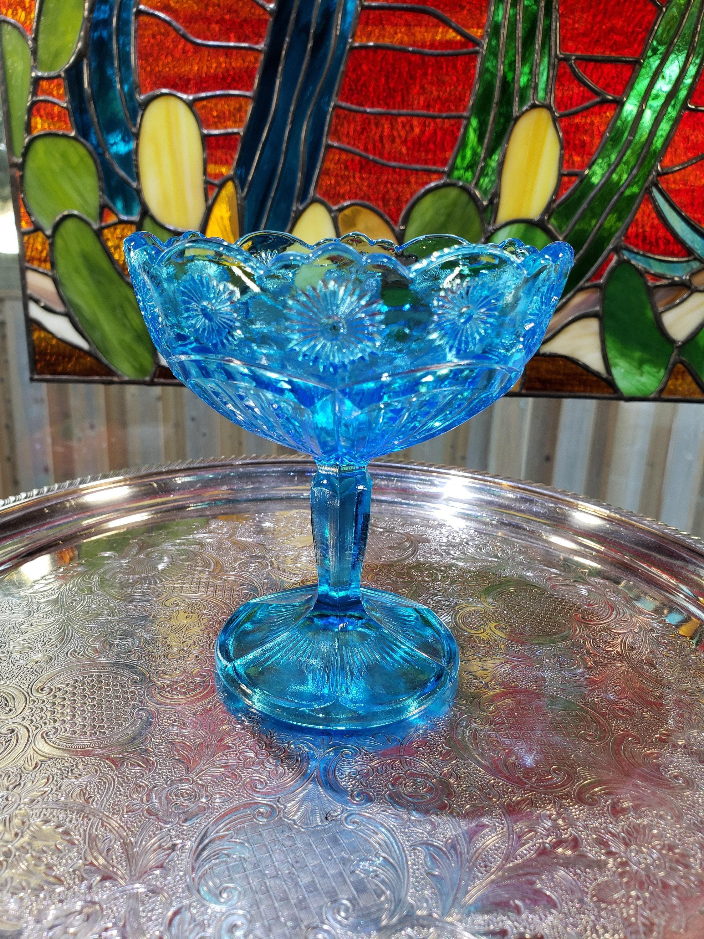 Blue Glass Comport: Floral Collectible Dish
