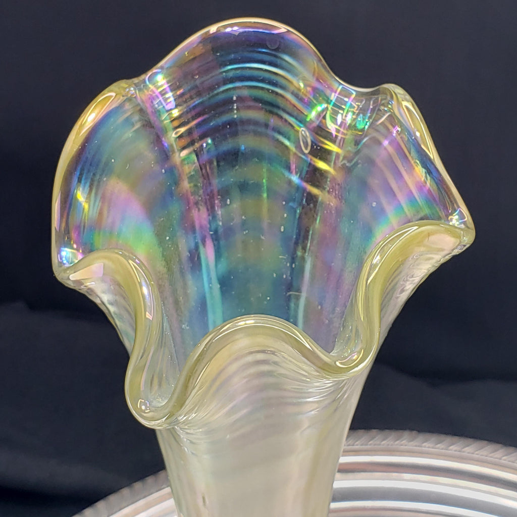 Carnival Glass Vases: Ripple Pattern - Iridescent White