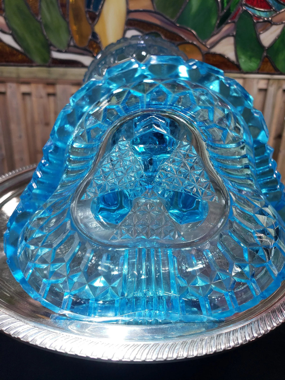 Blue Glass Oil Lamp - Victorian Style, Burlington 1890s