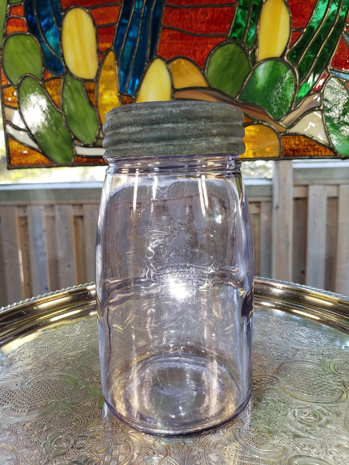 Crown Jar: Amethyst No Word Beaded Design - Small Mouth Pint
