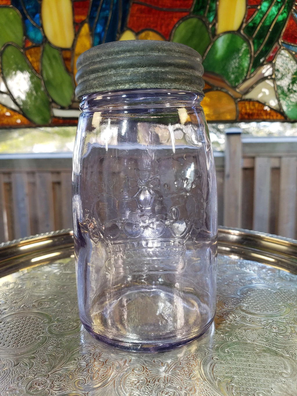 Crown Jar: Amethyst No Word Beaded Design - Small Mouth Pint