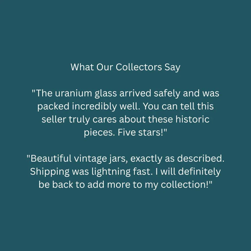 The image is a collage of two images. The first image shows a beautiful vintage jar, and the second image depicts a beautiful vintage jar. The text in the image describes the seller's appreciation for these historic pieces, stating that the seller truly cares about these pieces and that the seller will definitely be back to add more to the collection.