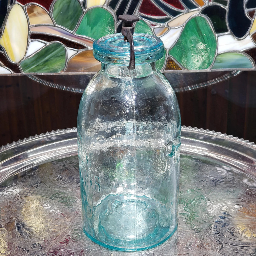 Hamilton Glass Works Jar: Whittled Aqua Half Gallon with Embossed C Error