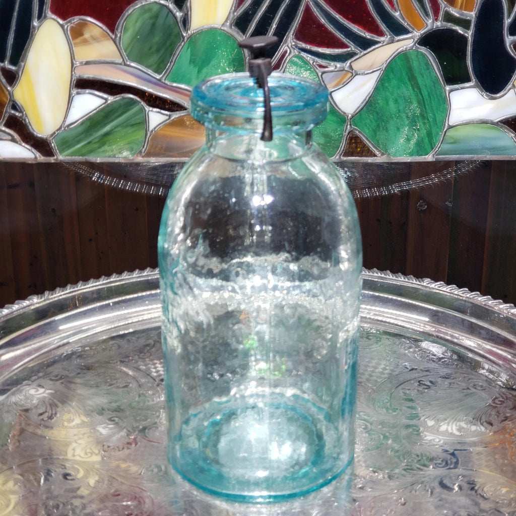 Hamilton Glass Works Jar: Whittled Aqua Half Gallon with Embossed C Error