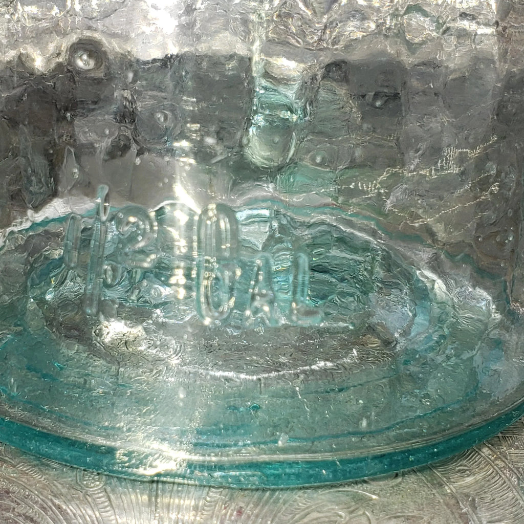 Hamilton Glass Works Jar: Whittled Aqua Half Gallon with Embossed C Error
