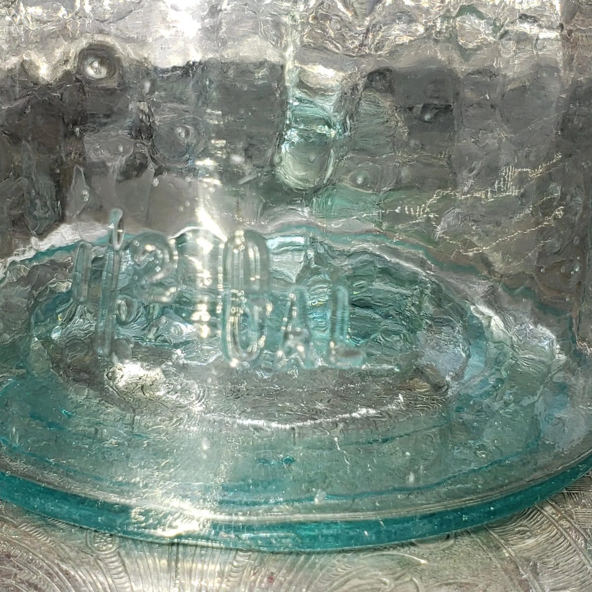 Hamilton Glass Works Jar: Whittled Aqua Half Gallon with Embossed C Error
