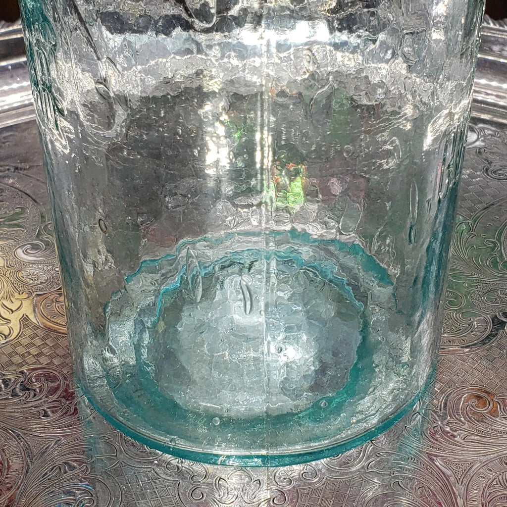 Hamilton Glass Works Jar: Whittled Aqua Half Gallon with Embossed C Error