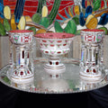 Mantle Lusters Set: Czech Pink Glass - Gold Trim, Matching Bowl