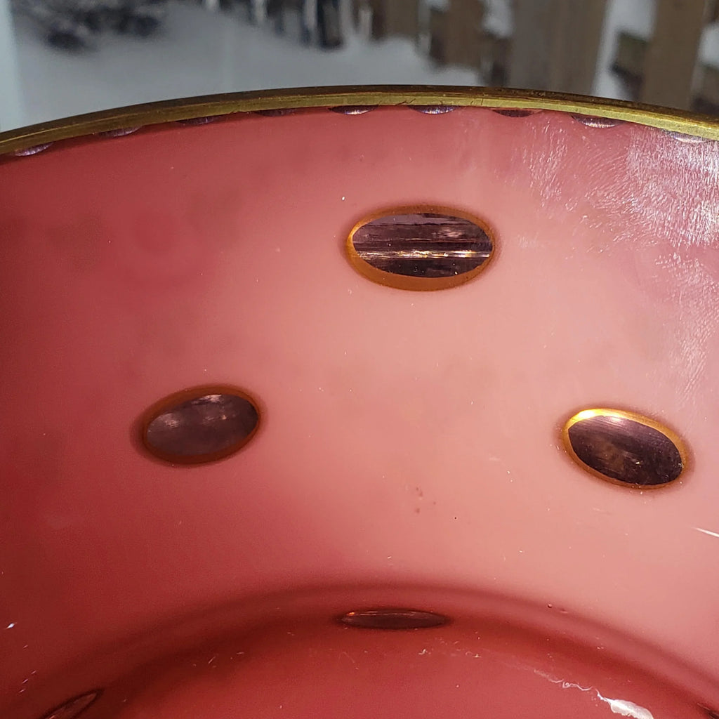 Mantle Lusters Set: Czech Pink Glass - Gold Trim, Matching Bowl
