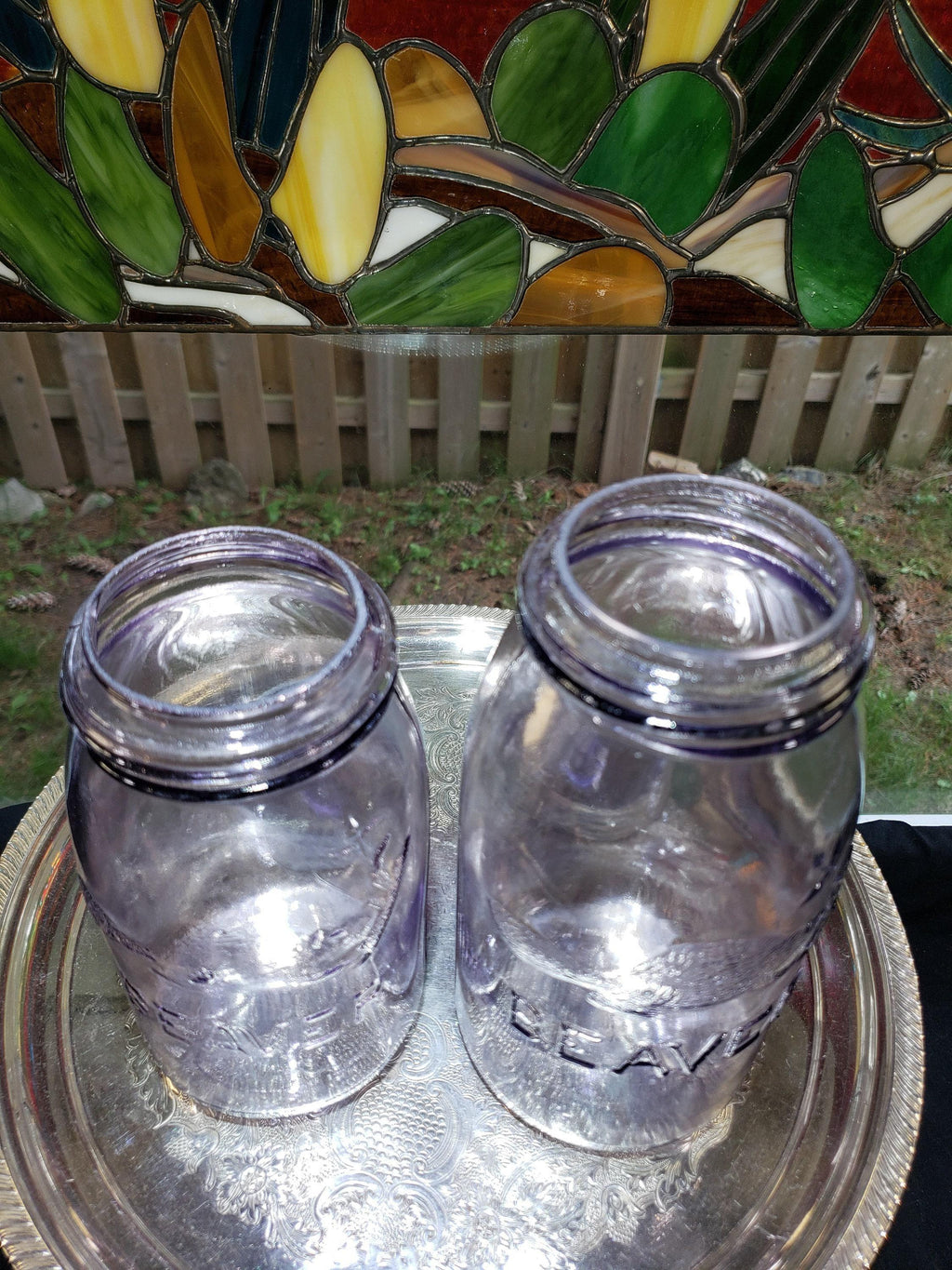 SCA Beaver Mason Jars: Canadian Amethyst Glass Pair