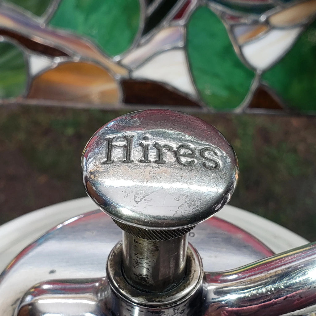 1920s Hires Syrup Dispenser: Porcelain with Silver Pump
