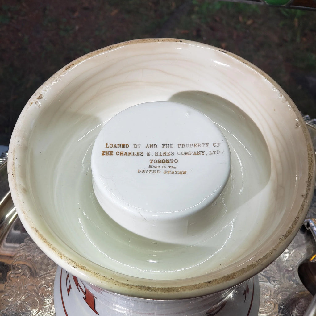 1920s Hires Syrup Dispenser: Porcelain with Silver Pump