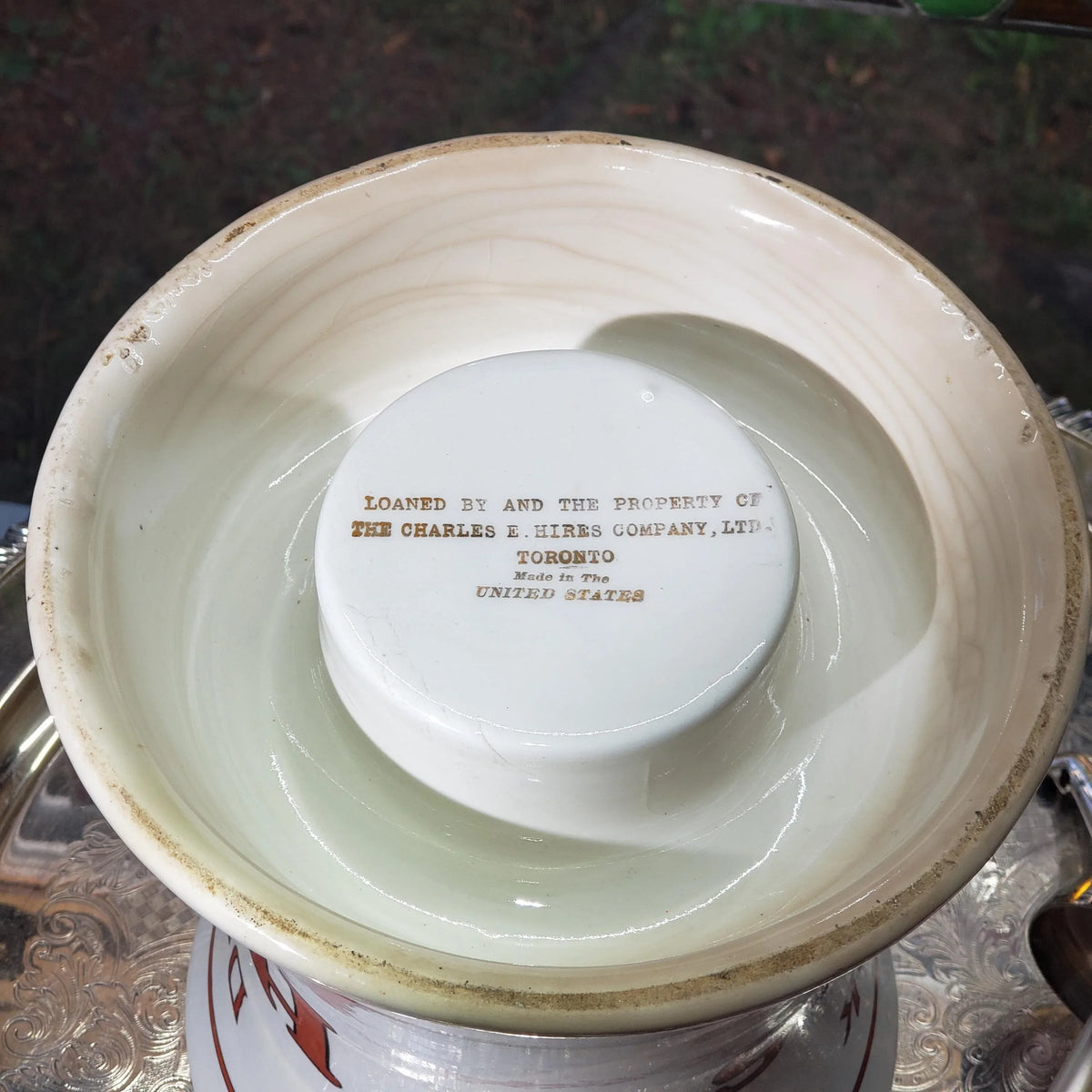 1920s Hires Syrup Dispenser: Porcelain with Silver Pump