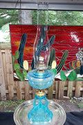 Blue Glass Oil Lamp - Victorian Style, Burlington 1890s
