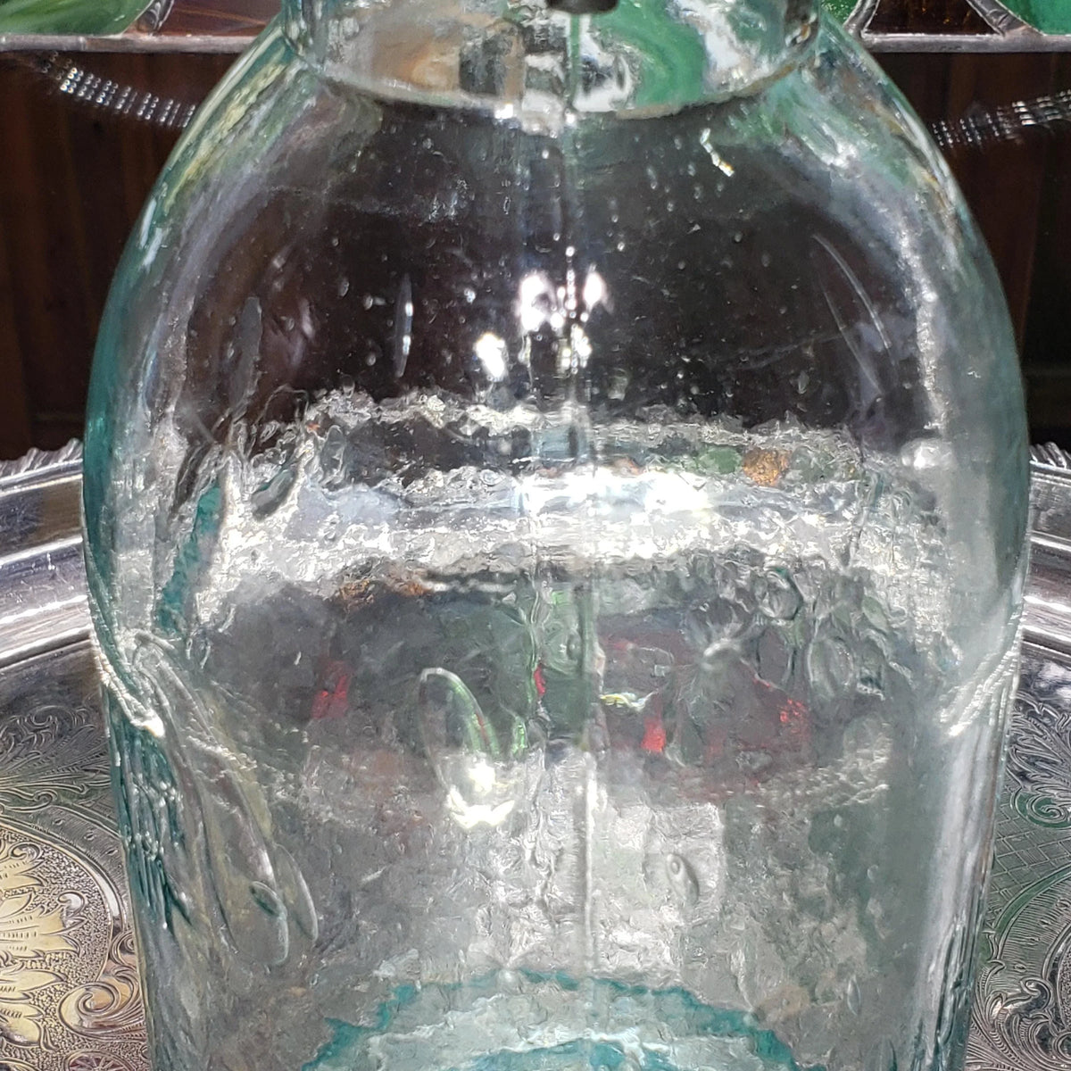 Hamilton Glass Works Jar: Whittled Aqua Half Gallon with Embossed C Error