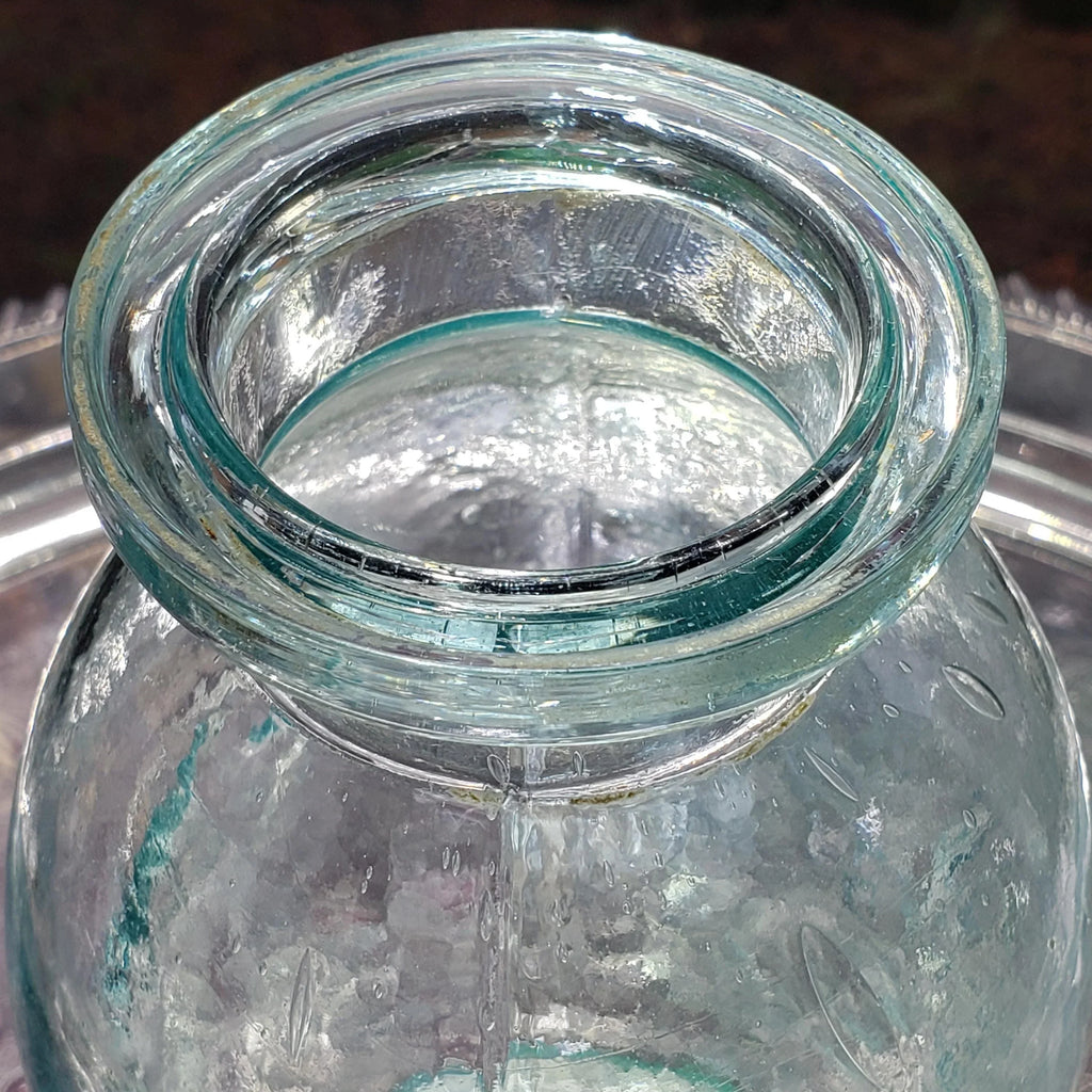 Hamilton Glass Works Jar: Whittled Aqua Half Gallon with Embossed C Error