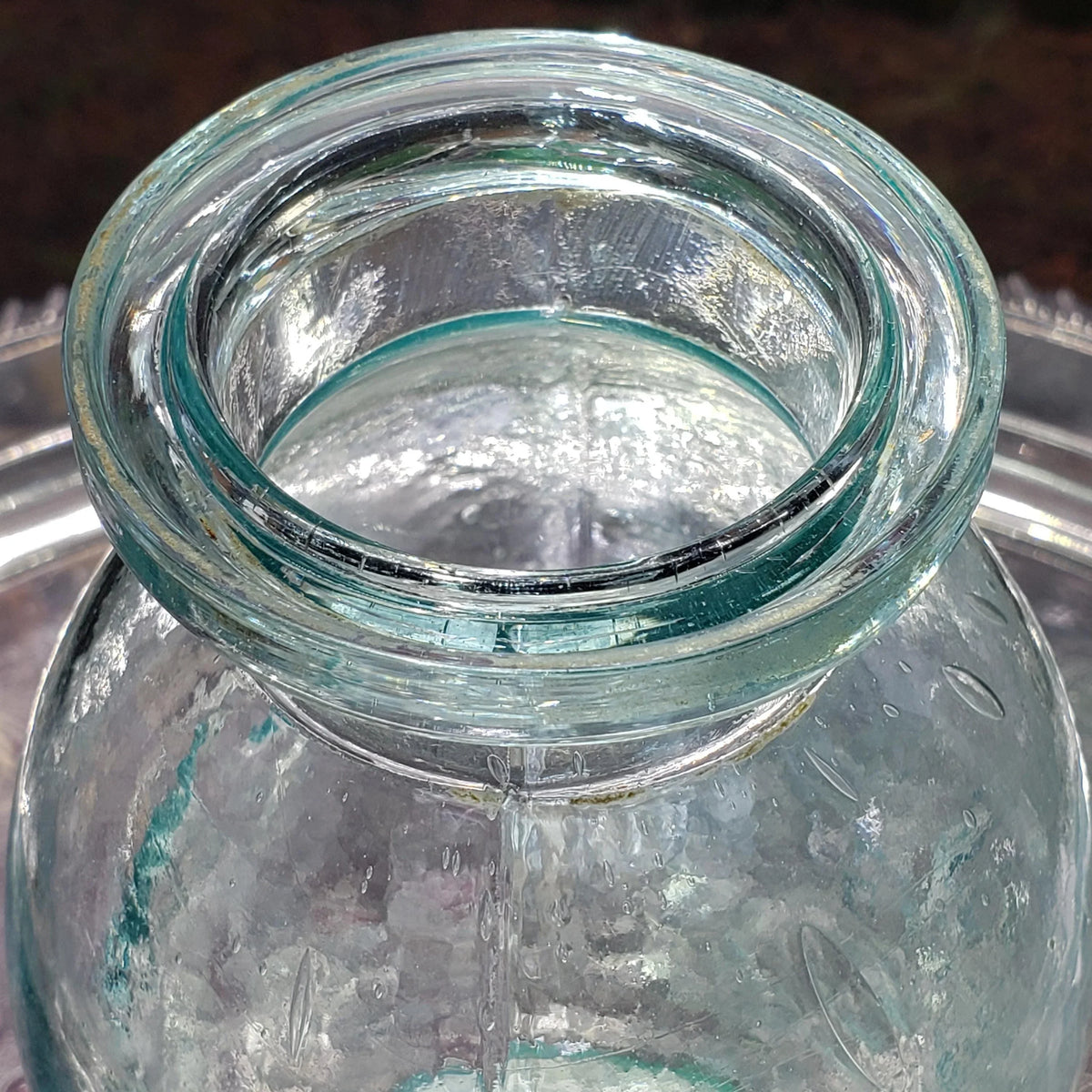 Hamilton Glass Works Jar: Whittled Aqua Half Gallon with Embossed C Error
