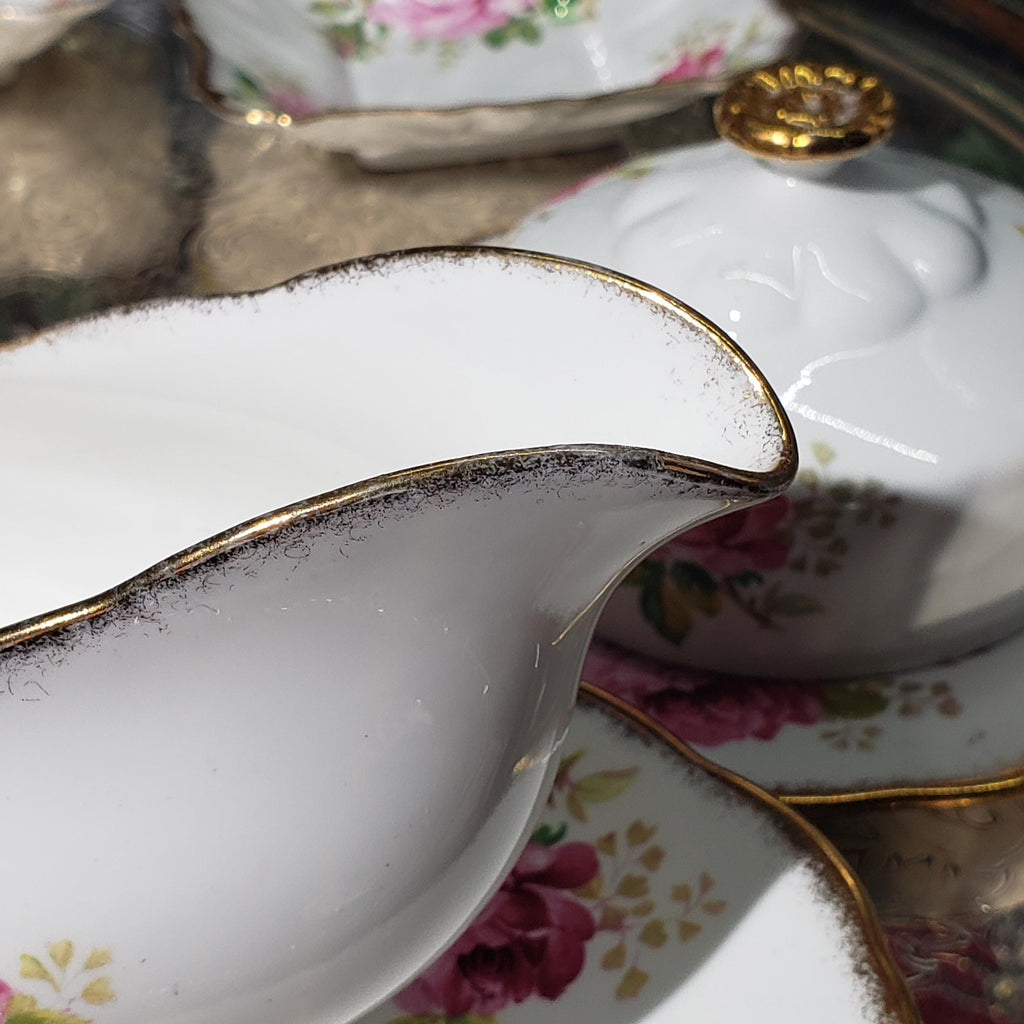 Royal Albert Porcelain Set, American Beauty Pink Rose (Gravy Boat & Plates)