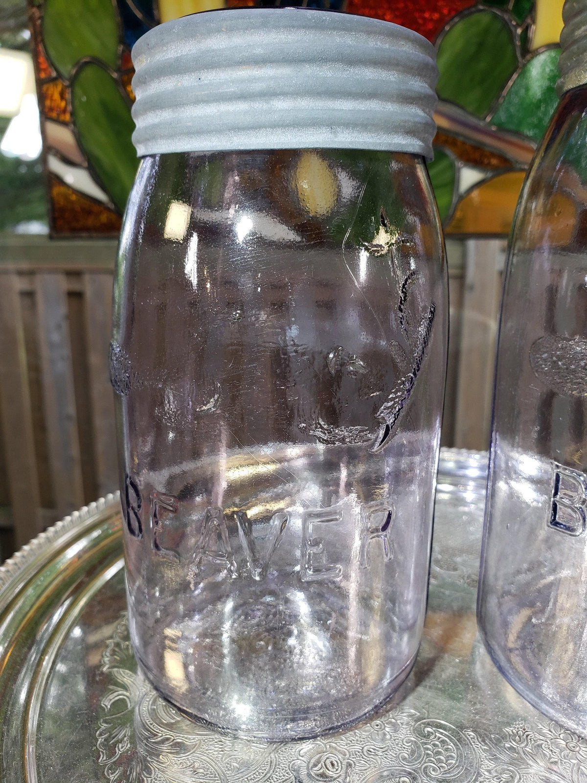 SCA Beaver Mason Jars: Canadian Amethyst Glass Pair