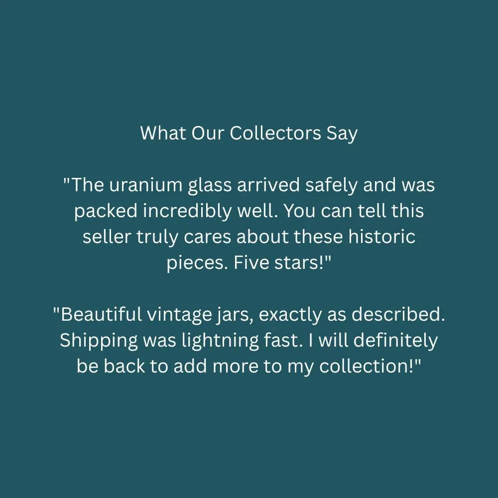 The image is a collage of two images. The first image shows a beautiful vintage jar, and the second image depicts a beautiful vintage jar. The text in the image describes the seller's appreciation for these historic pieces, stating that the seller truly cares about these pieces and that the seller will definitely be back to add more to the collection.