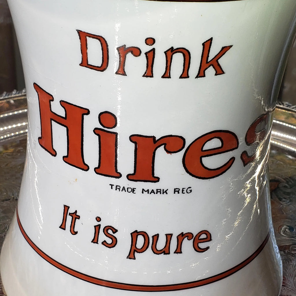 1920s Hires Syrup Dispenser: Porcelain with Silver Pump