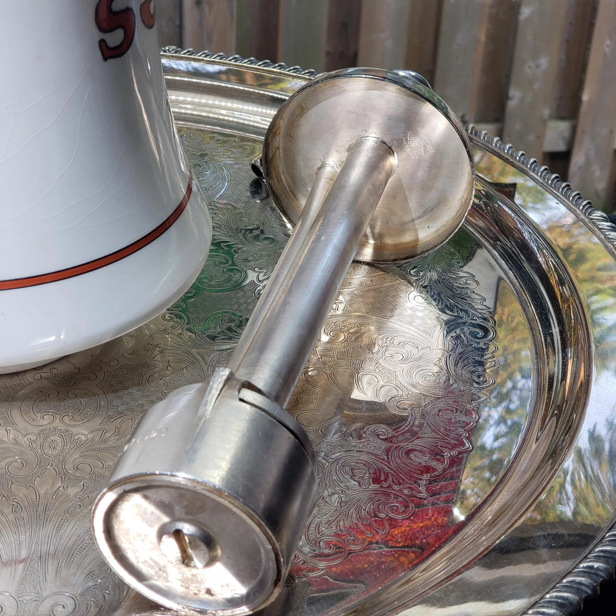 1920s Hires Syrup Dispenser: Porcelain with Silver Pump