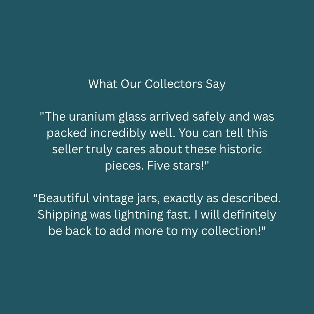 The image is a collage of two images. The first image shows a beautiful vintage jar, and the second image depicts a beautiful vintage jar. The text in the image describes the seller's appreciation for these historic pieces, stating that the seller truly cares about these pieces and that the seller will definitely be back to add more to the collection.