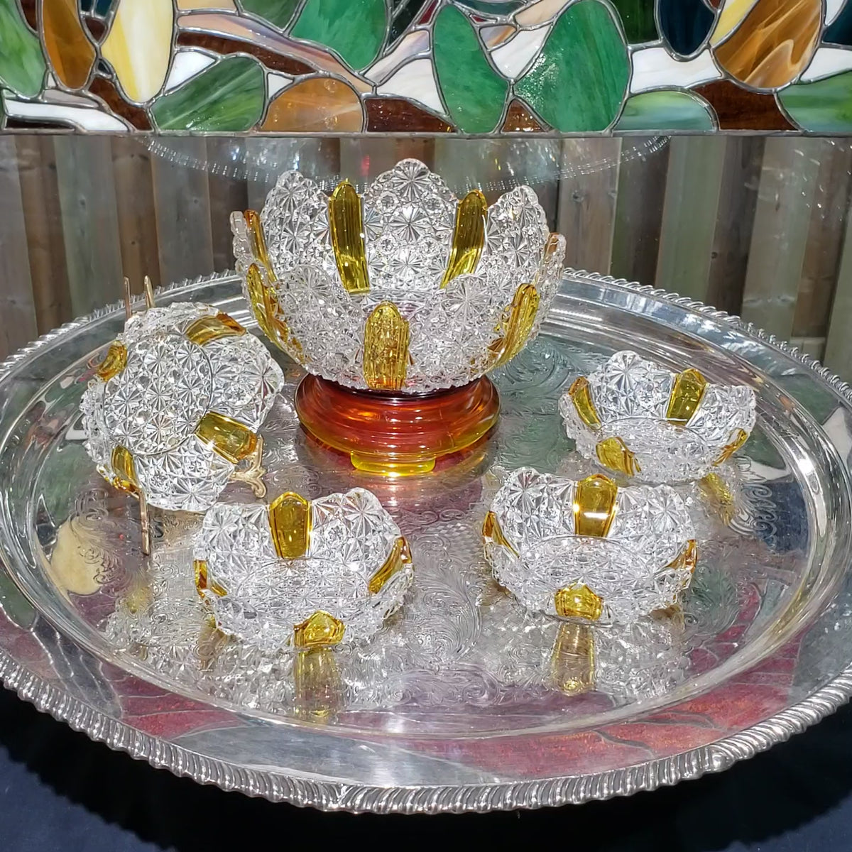 Antique Berry Bowl Set - George Duncan Ellrose Daisy & Button - ca 1880
