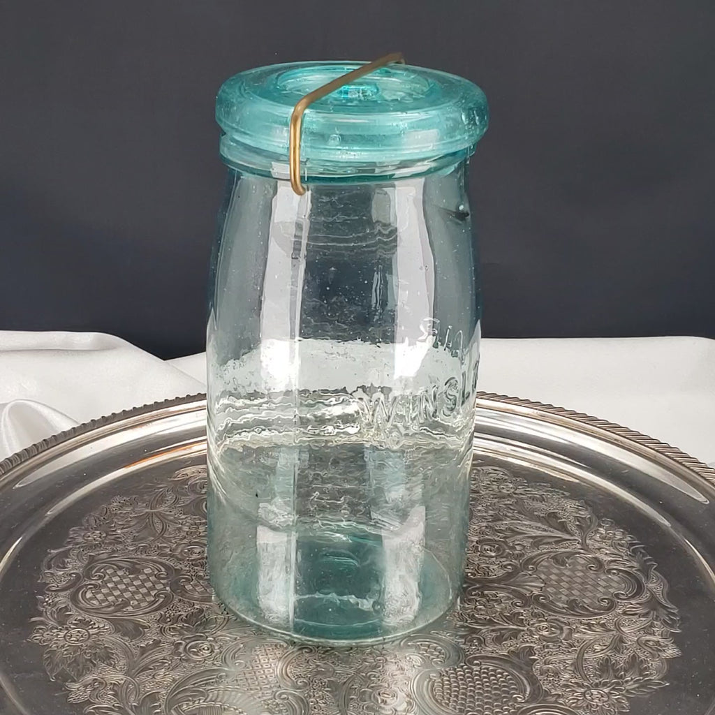 Winslow Jar – Pat. Nov. 29, 1870 – Quart Size – Aqua Glass