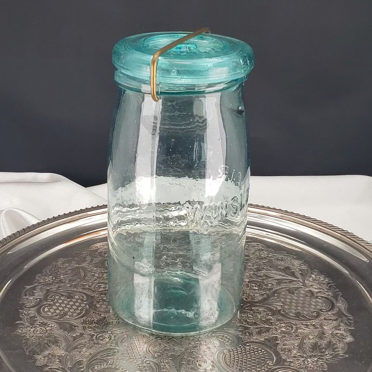Winslow Jar – Pat. Nov. 29, 1870 – Quart Size – Aqua Glass
