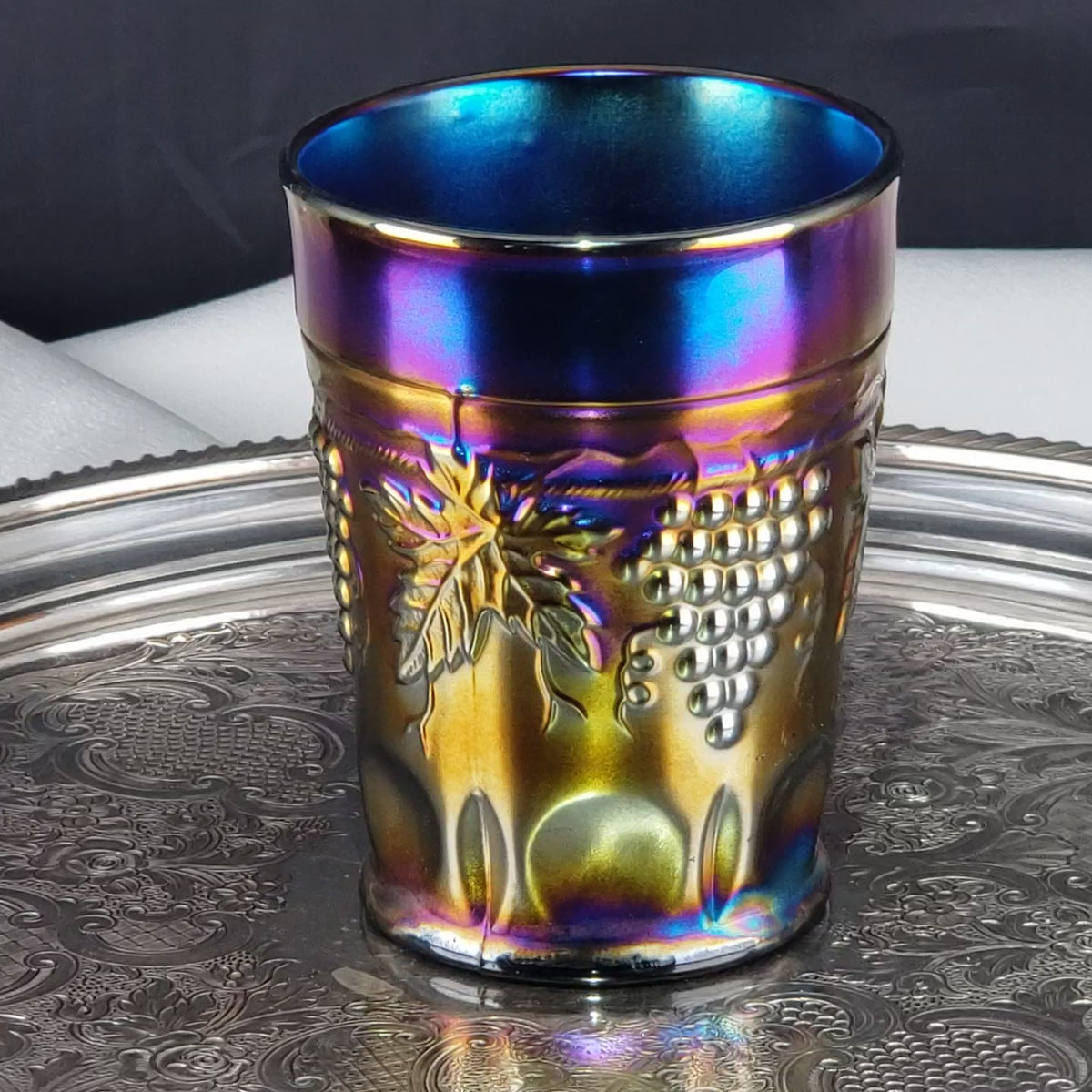 Antique Grape & Cable Amethyst Tumbler – Northwood Carnival Glass – Early 1900s