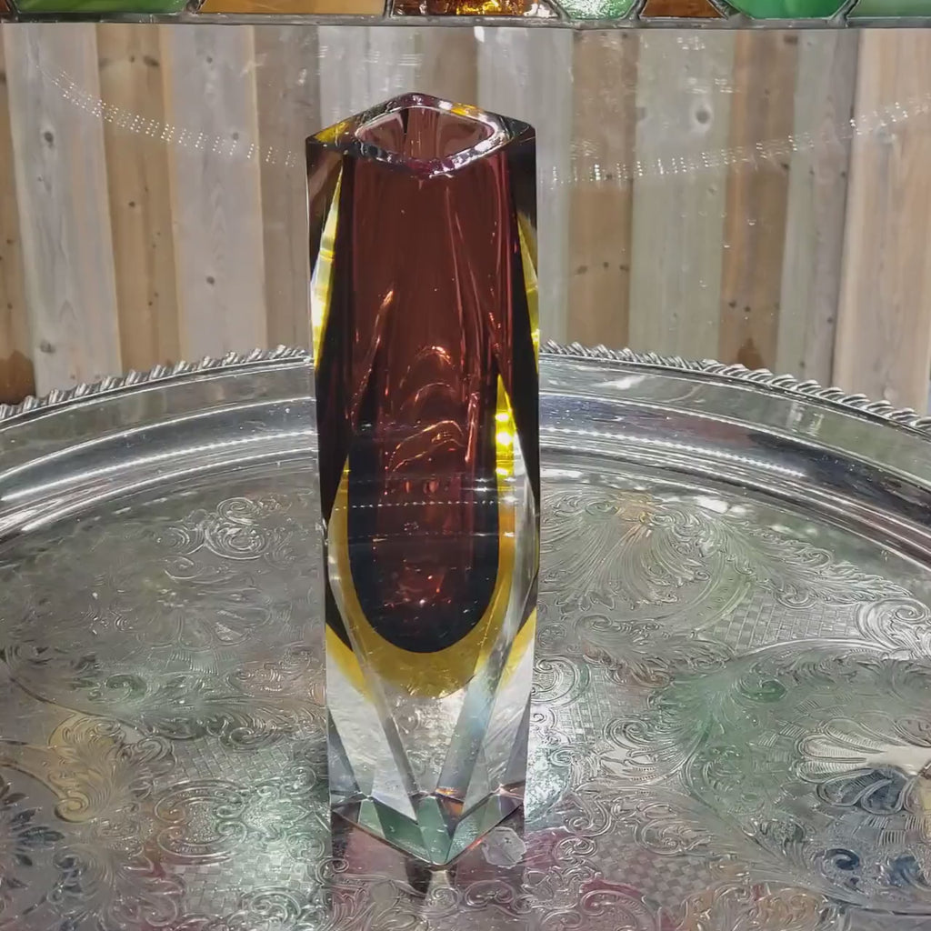 Murano Glass Vase: Flavio Poli Inspired Faceted Design (Amethyst & Amber)