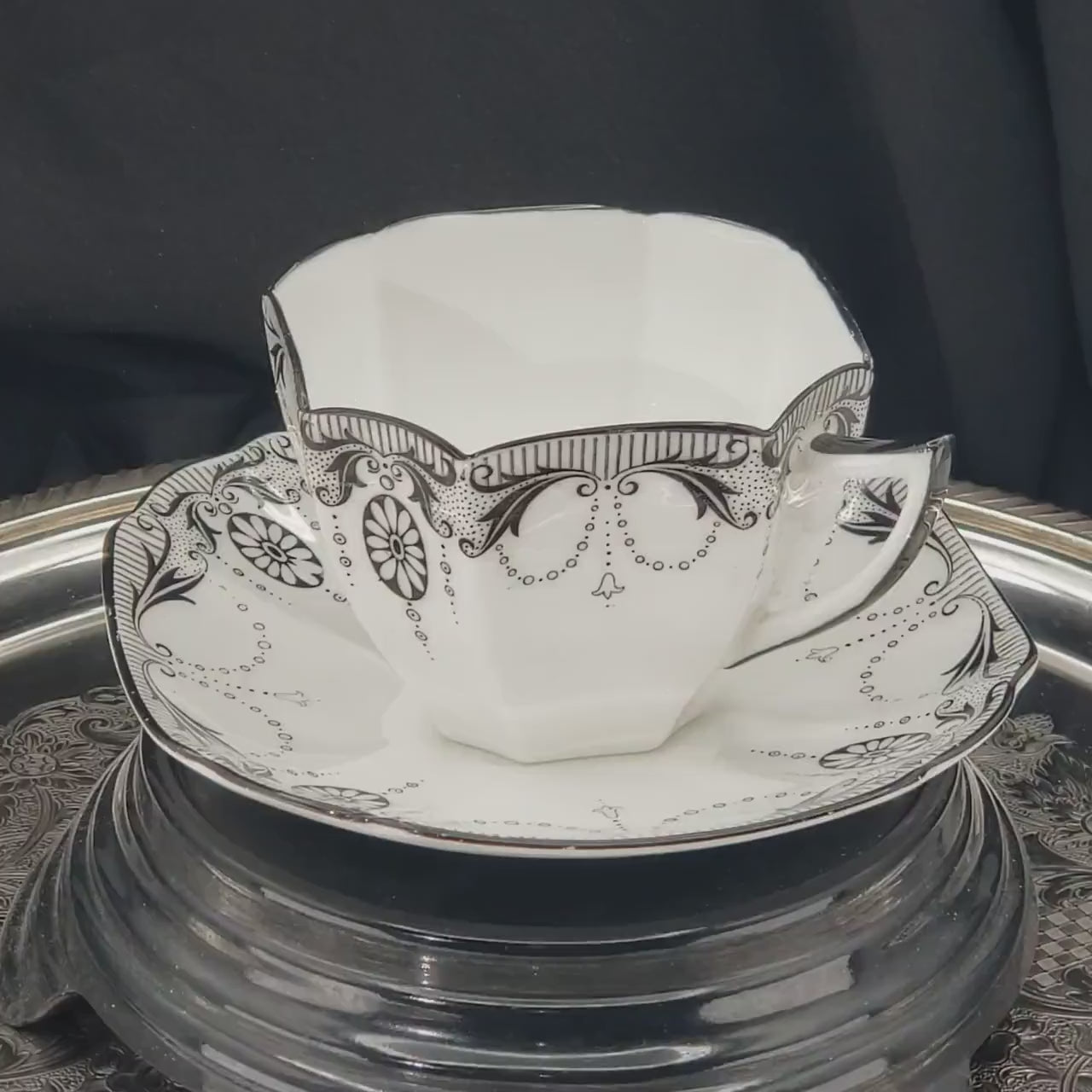 Shelley Teacup, Queen Anne Shape, Black & White (Bone China)