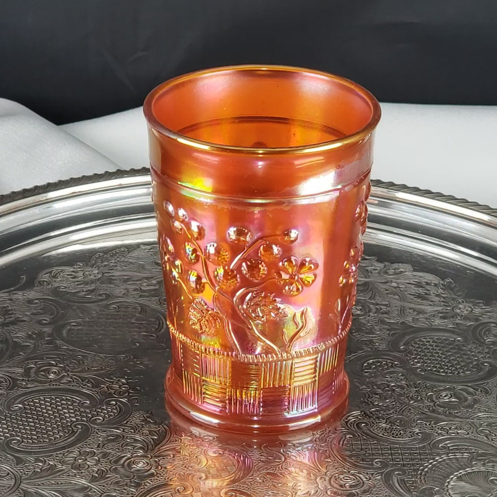 Antique Carnival Glass Tumbler – Marigold – Northwood Glass – Raspberry Pattern